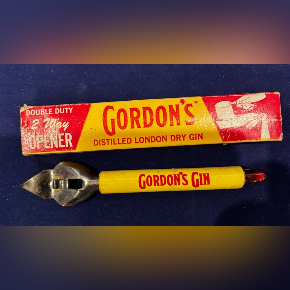 Vintage Gordon’s Gin Double Duty 2-Way Bottle & Can Opener w/ Box Barware